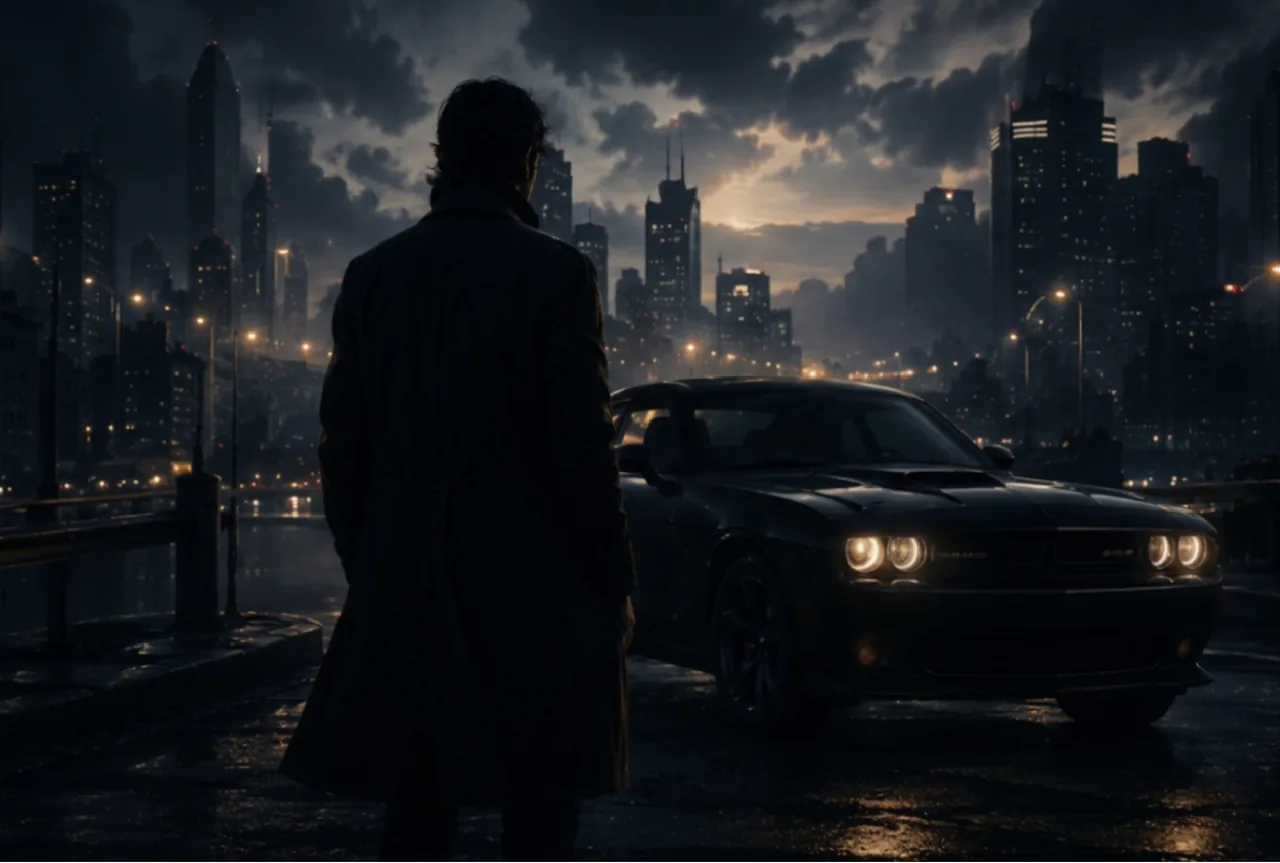 Cena cinematográfica de ação em uma cidade à noite